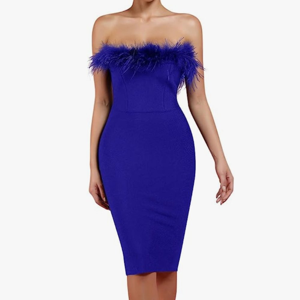 Feather Bandage Strapless Bodycon Dress